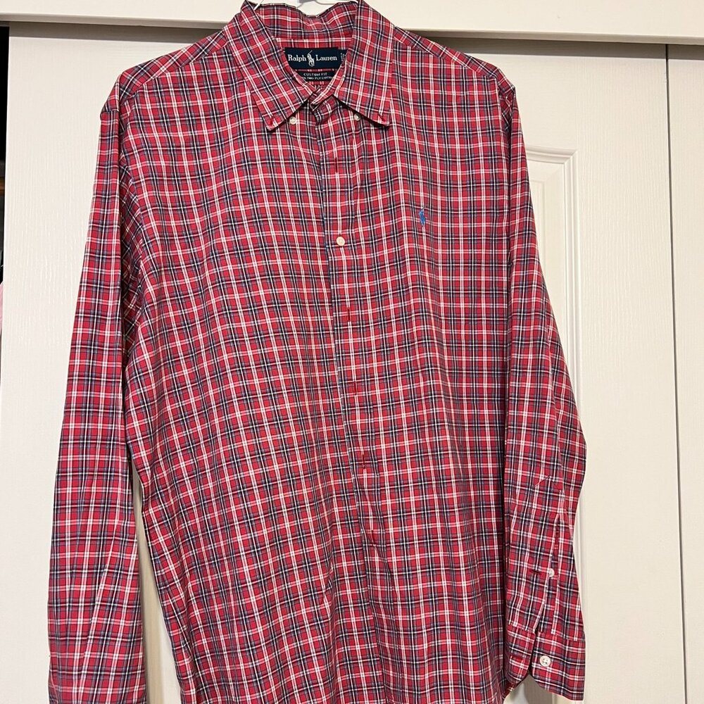 Ralph Lauren - Long Sleeve Dress Shirt - Red Plaid With Blue and Yellow Design